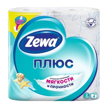 Бумага туалетная ZEWA Plus двухслойная свежесть океана,  4 шт.