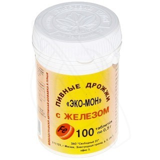 Дрожжи пивные ЭКО-МОН таблетки 500мг, 100 шт. с железом