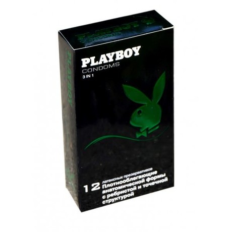Презерватив PLAYBOY "3в1", 12 шт.  (плотнооблегающие с ребристой структурой)