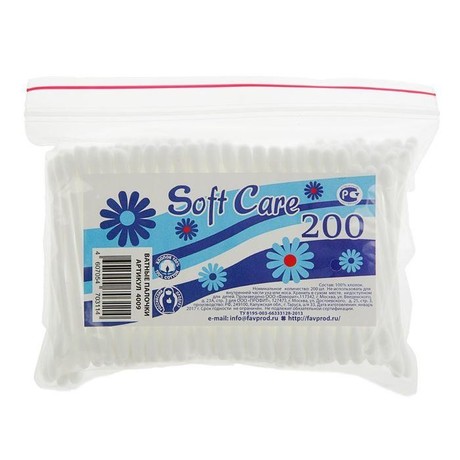 Ватные палочки Soft Care, 200  шт. (пак.)