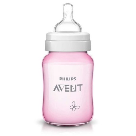 Бутылочка детская AVENT для кормления розовая с силиконовой соской 260мл (арт. 573/11)