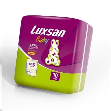 Пеленка Luxsan baby  впит. с рисунком 60 х 60, 10 шт.