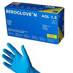 Перчатки смотровые нестерильные разм. L (нитриловые неопудренные текстурированные BEROGLOVE) (голуб.), 50 шт.