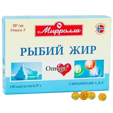 Рыбий жир "Миролла" с витамином E капсулы 370мг, 100 шт.