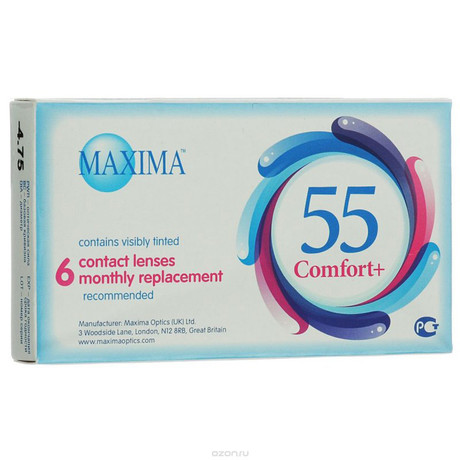 Линзы MAXIMA 55 Comfort Plus pk 6 Dia 14.2 BC 8.6 контактные мягкие корриг. (-3,75)