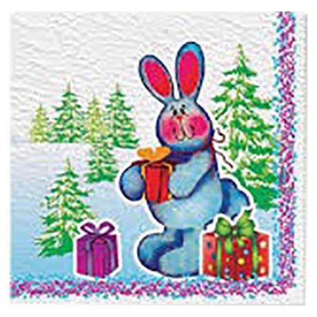 Салфетки BELUX 1-х слойные, 40 шт. Новогодний заяц с подарком