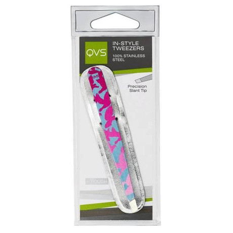 QVS пинцет для бровей со скошенными кончиками + чехол 10-1238