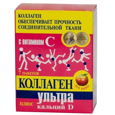 Коллаген ультра плюс кальций-Д пакет (порошок) 8г, 7  шт.  (яблоко)