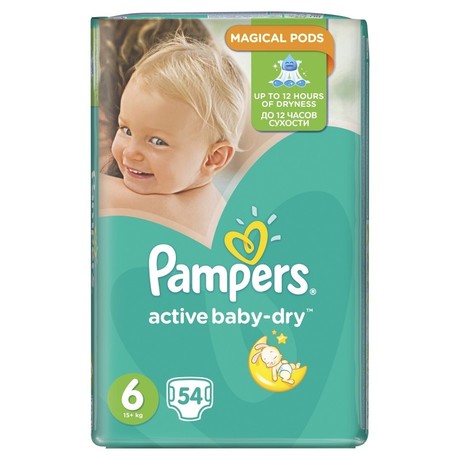 Подгузники PAMPERS Active baby dry (от 15кг), 54 шт.