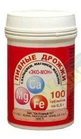 Дрожжи пивные таблетки 450мг,100 шт. с кальцием, магнием, железом