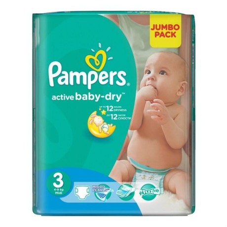 Подгузники PAMPERS Active baby Dry (4-9кг), 52 шт.