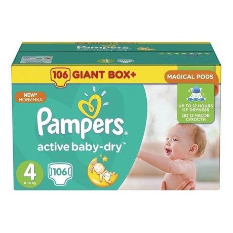 Подгузники PAMPERS Active baby Dry Maxi (8-14кг), 106 шт.