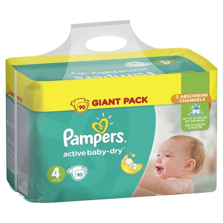 Подгузники PAMPERS Active baby Dry Maxi (8-14кг), 90 шт.