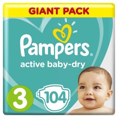 Подгузники PAMPERS Active baby Midi (6-10кг), 104 шт.
