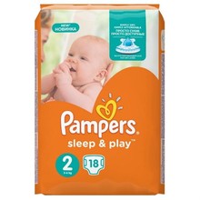 Подгузники PAMPERS Sleep & Play Mini (3-6кг) р.2, 18 шт.