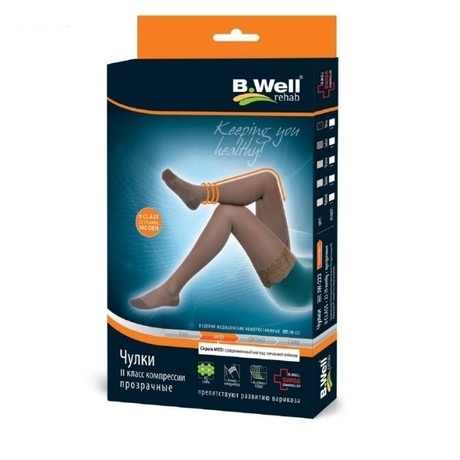 Чулки REHAB компрессионные прозрачные с ажурным верхом 2-кл. natural разм. 5 (арт. JW-222)