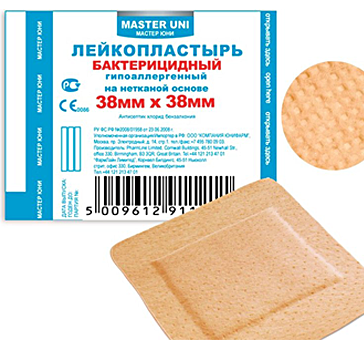 Лейкопластырь бактерицидный MASTER UNI 3,8см х 3,8см (неткан. основа)