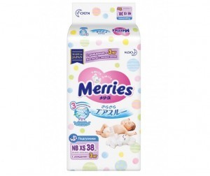 Подгузники MERRIES для детей с малым весом NB XS (до 3кг), 38 шт.