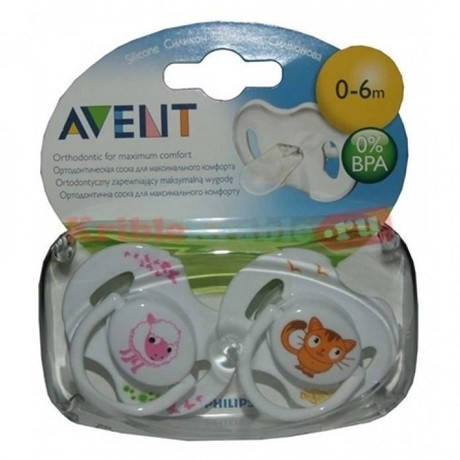 Соска-пустышка AVENT "Домашние животные" силиконовая (0-6 мес.)