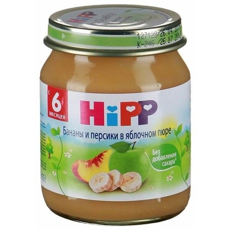 Пюре HIPP банан/персик в яблочном пюре (с 4 мес.) 125г