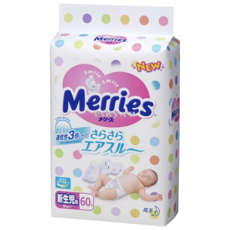 Подгузники MERRIES (0-5 кг), 60 шт.