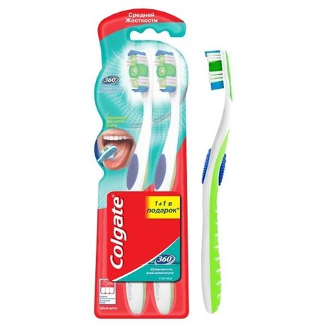 Зубная щетка COLGATE 360 Суперчистота средняя 1 + 1