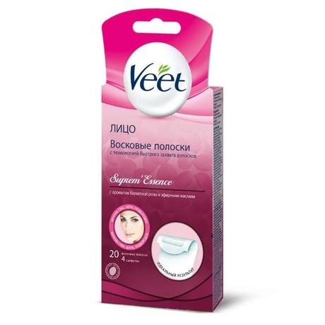 VEET SUPREM ESSENCE восковые полоски для депиляции с ароматом бархатной розы и эфирные маслами, 10 шт.