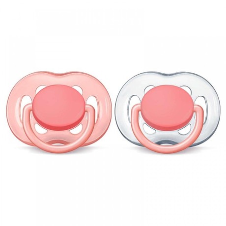 Соска-пустышка AVENT силиконовая free flow (6-18 мес.) (арт. 178/28), 2 шт. (розовоый/прозрачный) (3 + 1)