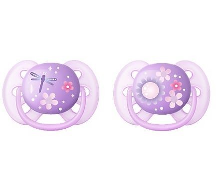 Соска-пустышка AVENT силикон. ортодон. д/девочки (6-18 мес.) №2 (арт. SCF227/22) (3 + 1)