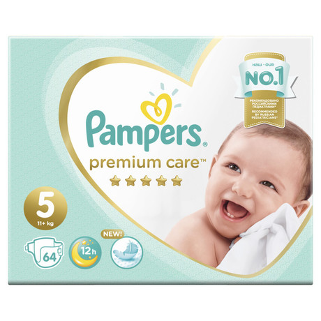 Подгузники PAMPERS Premium Care разм.5 (от 11кг), 64 шт.