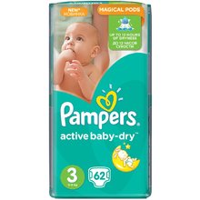 Подгузники PAMPERS Active baby Midi (4-9кг), 62 шт.